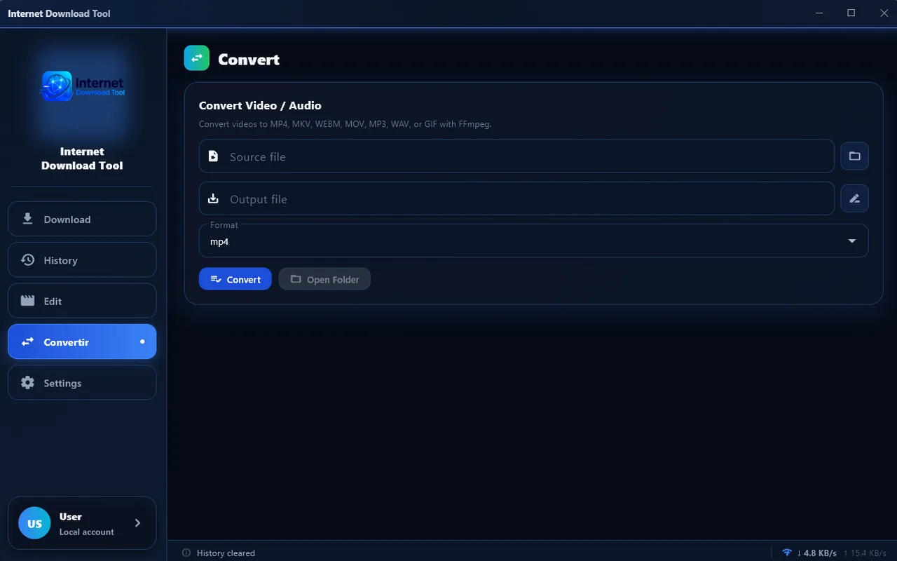 Internet Download Tool video and audio converter screen
