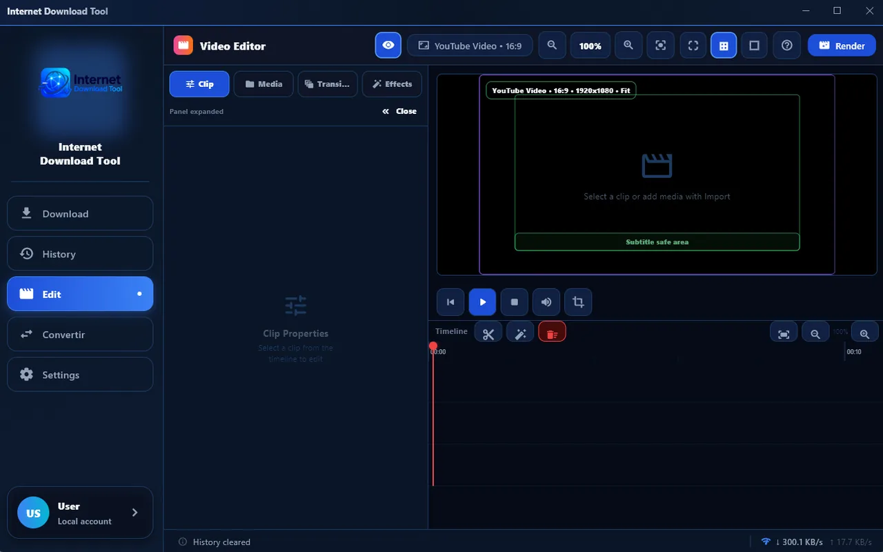 Internet Download Tool built-in video editor screen