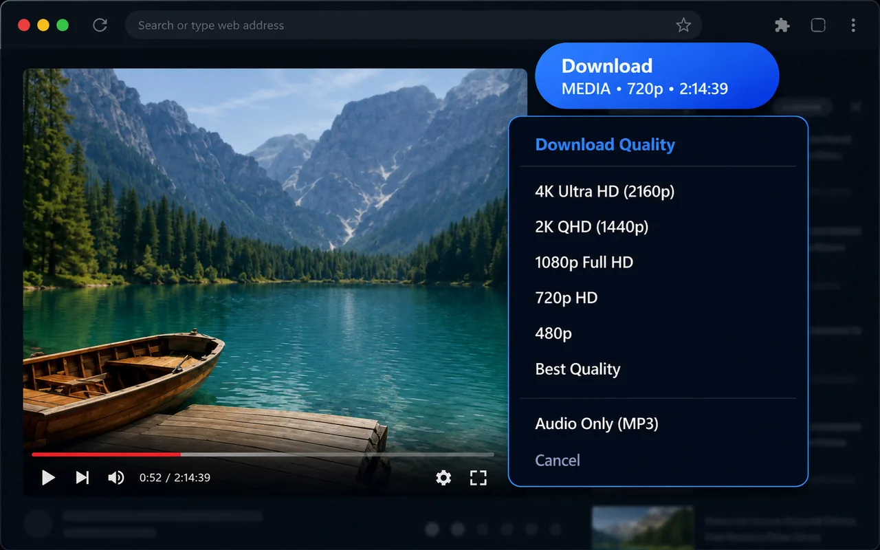 Internet Download Tool Chrome and Edge browser extension download quality menu