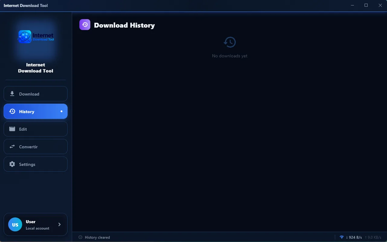 Internet Download Tool download history screen